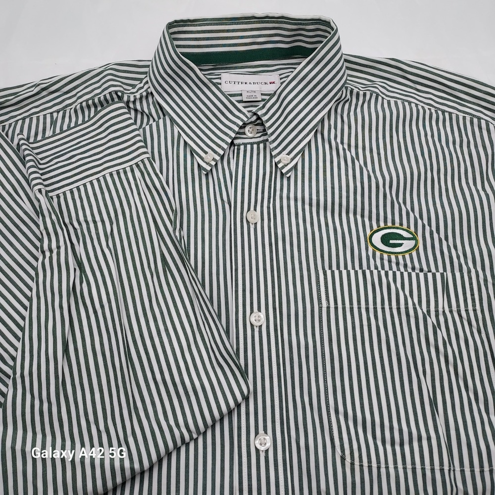 Cutter & Buck Mens Green Bay Packers Striped Button Down Shirt XL Green White